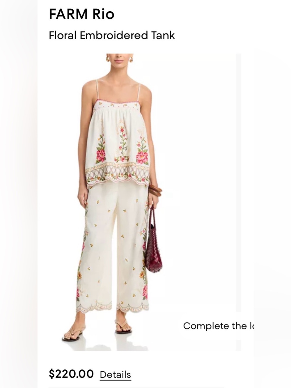 Farm Rio Floral Off-White Embroidered Tank